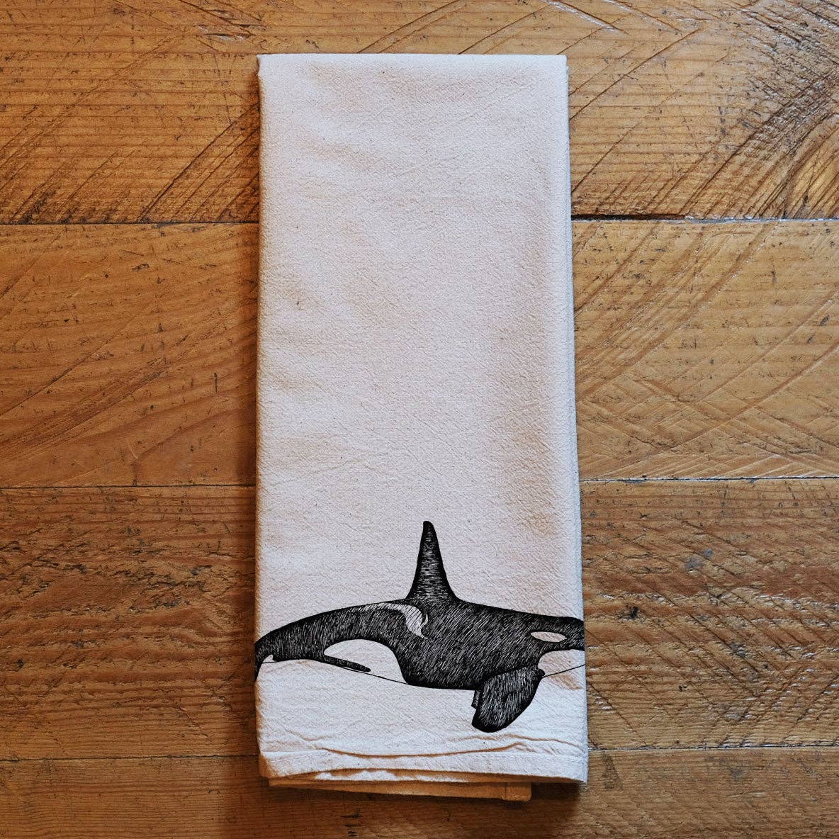 Printshop Northwest, Orca Whale - Natural Tea Towel