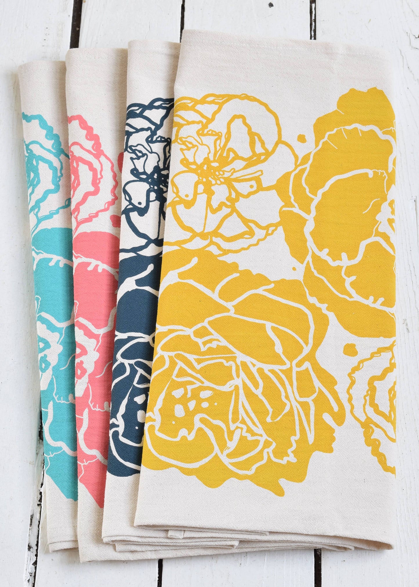 Peony Blossom Tea Towel in Blue