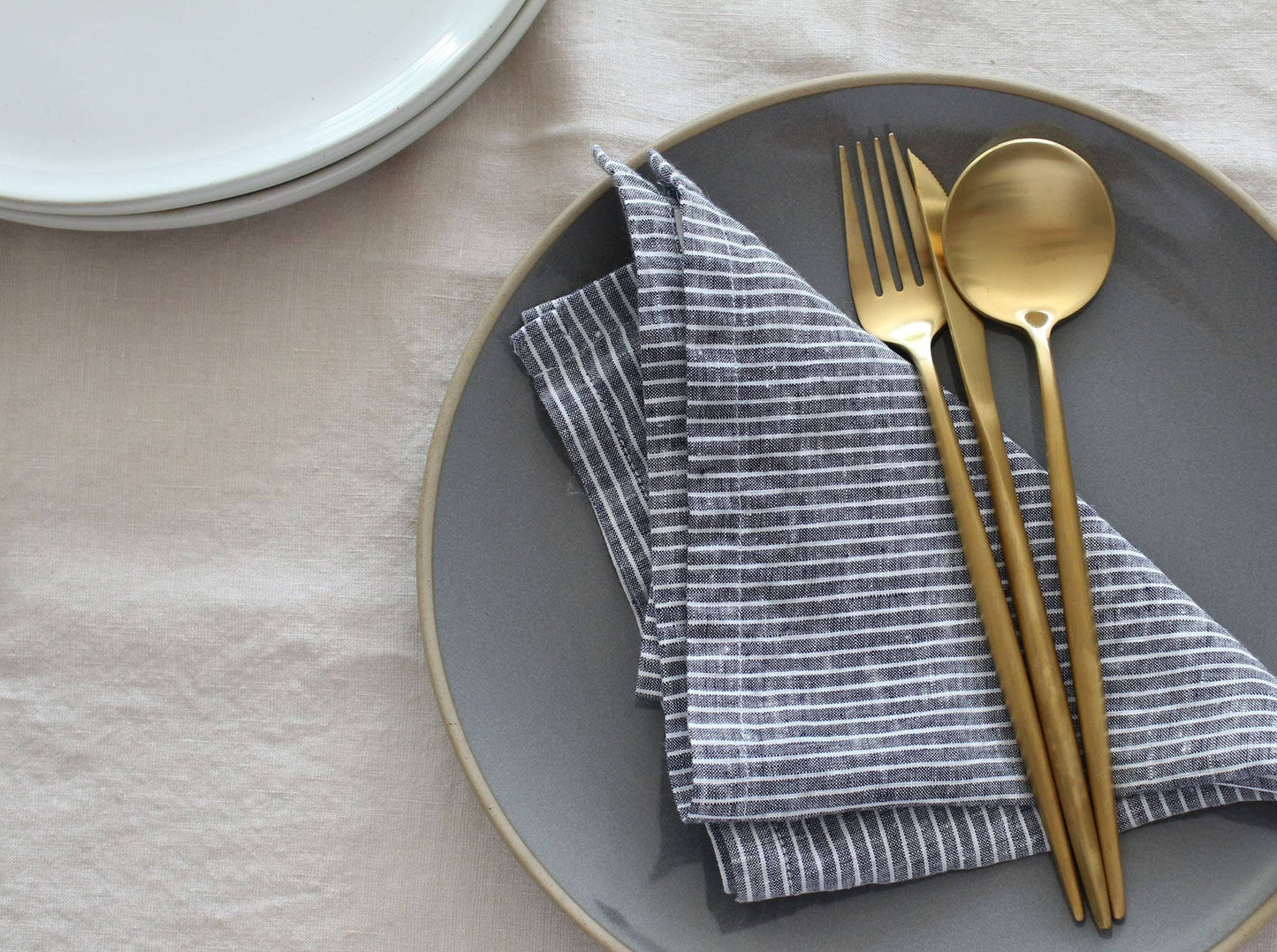 Black Striped Linen Napkins, Set of 4