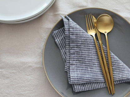 Black Striped Linen Napkins, Set of 4