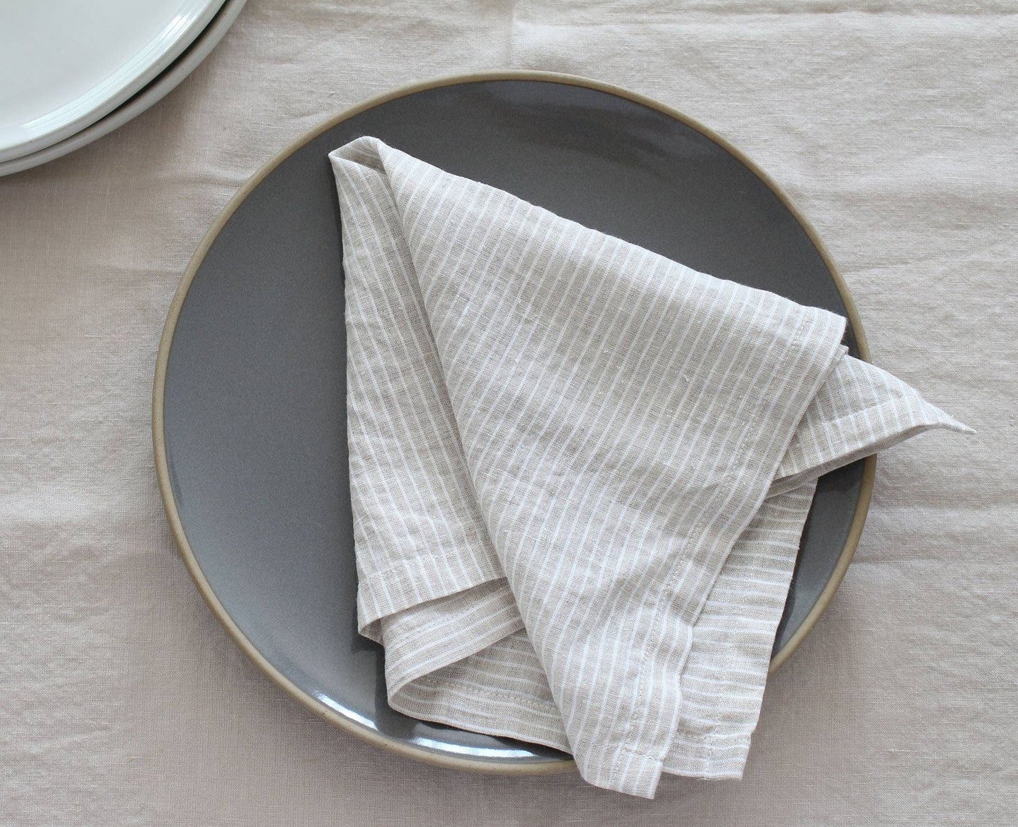 Natural Striped Linen Napkins, Set of 4