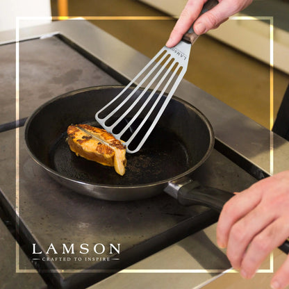 Lamson,  Slotted Turner with Walnut Handle – 3″ x 6″